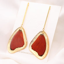Load image into Gallery viewer, Red Wing Earrings Long Bar Gold Edge
