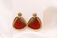 Load image into Gallery viewer, Red Wing Earrings Round Post Gold Edge
