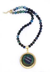 Agate Necklace - Peacock Feather