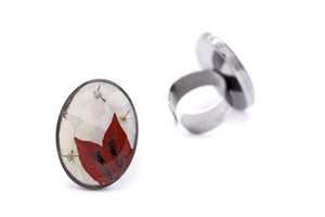 Flower Statement Rings - Red & White Collage