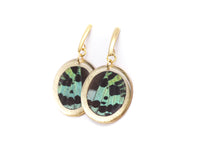 Load image into Gallery viewer, Geometric Green Sunset Earrings - Gold Circle