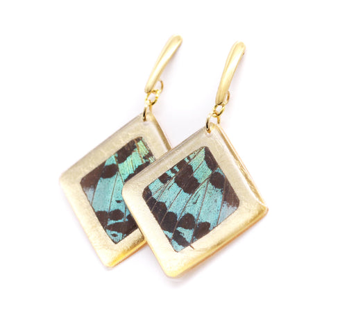 Geometric Green Sunset Earrings - Gold Diamond